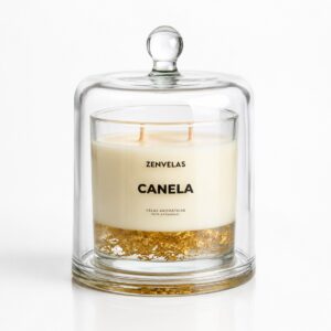 Vela aromática na cúpula com folhas de ouro aroma canela