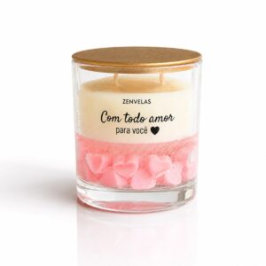 Vela aromática dia dos namorados decorativa com corações romântica Zenvelas