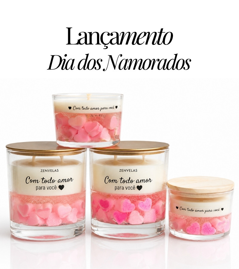 Vela aromática decorativa com corações romântica para Dia dos Namorados da Zenvelas