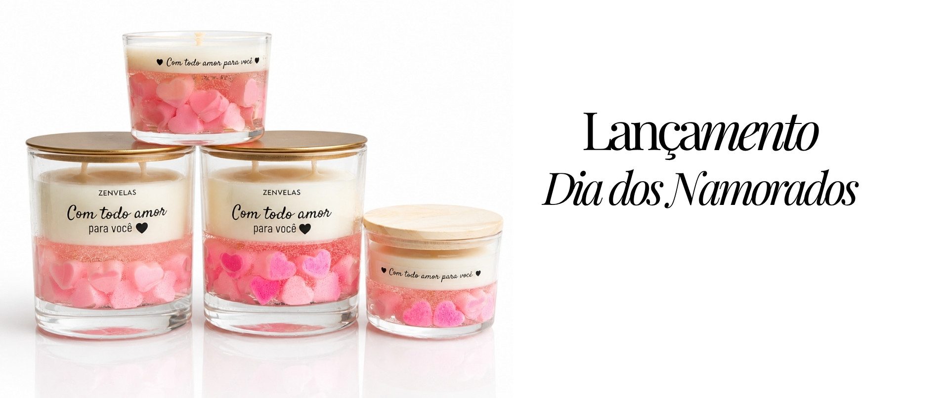 Vela aromática decorativa com corações romântica para Dia dos Namorados da Zenvelas